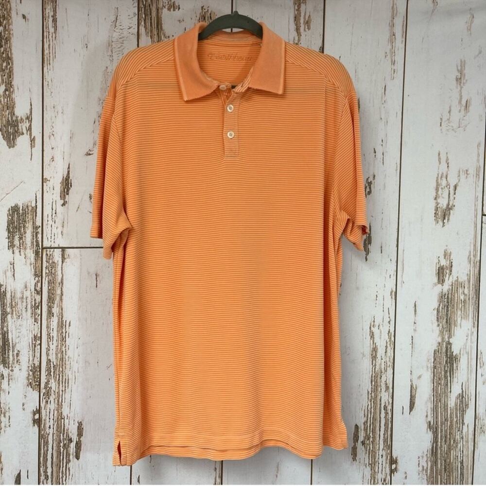 Carribean, Nice Orange Striped Polo Shirt. Size Large. Excellent condition!